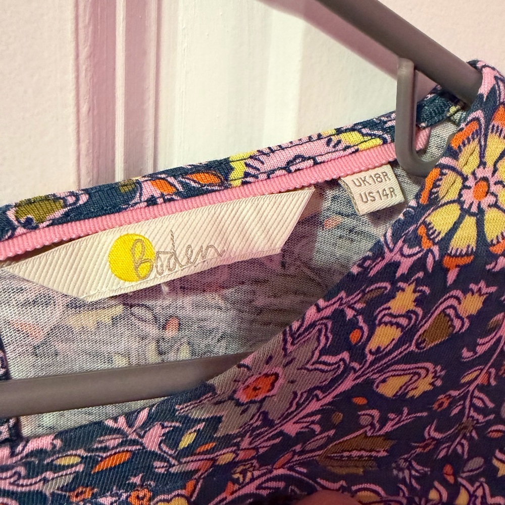 Boden Navy Floral Midi Dress with Pink & Yellow Accents - Picture 4 of 8
